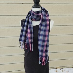 100% cashmere plaid scarf blue and pink